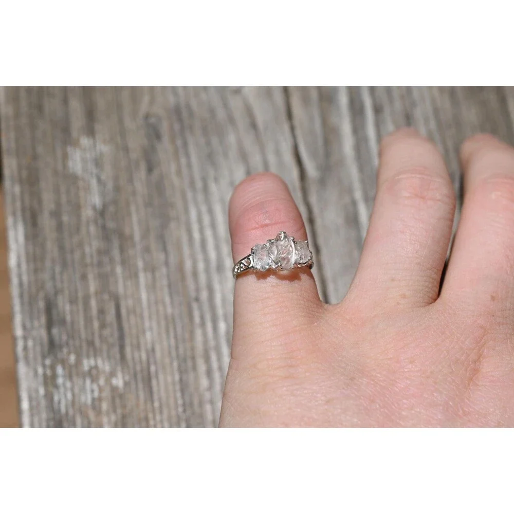 Engagement ring Raw Lake County Diamond Ring Filigree Sterling Silver Band Rough